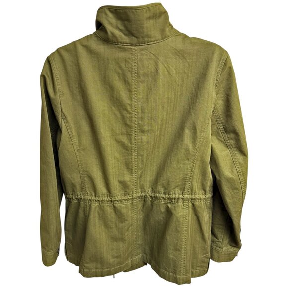 TALBOTS Olive Herringbone Cotton Button Up Utility Safari‎ Jacket - Picture 5 of 7